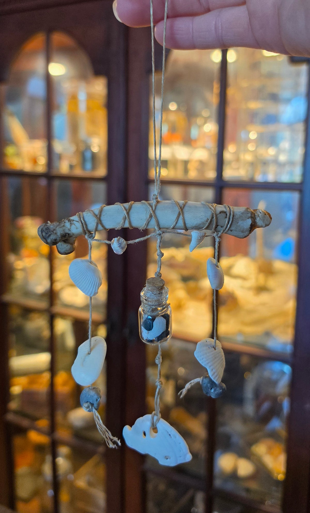 Real bone and hagstone windchime/car hanger