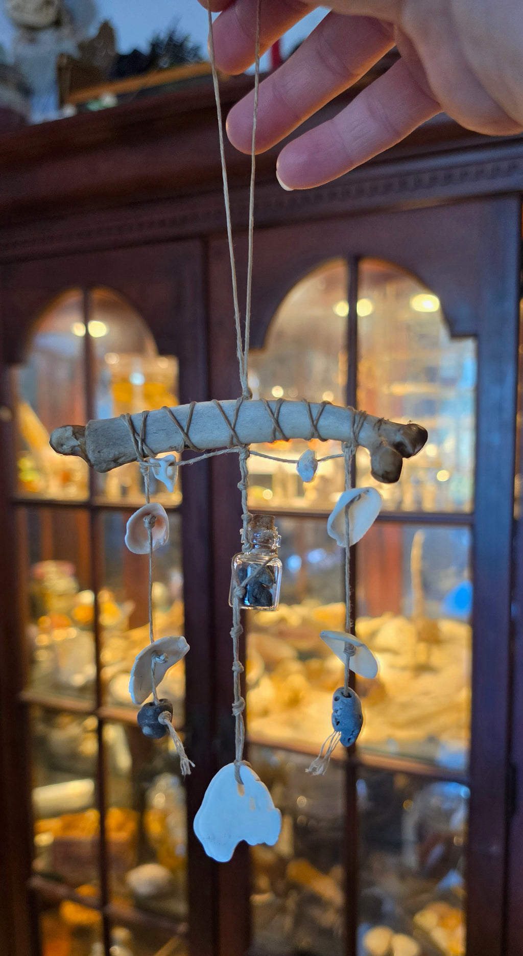 Real bone and hagstone windchime/car hanger