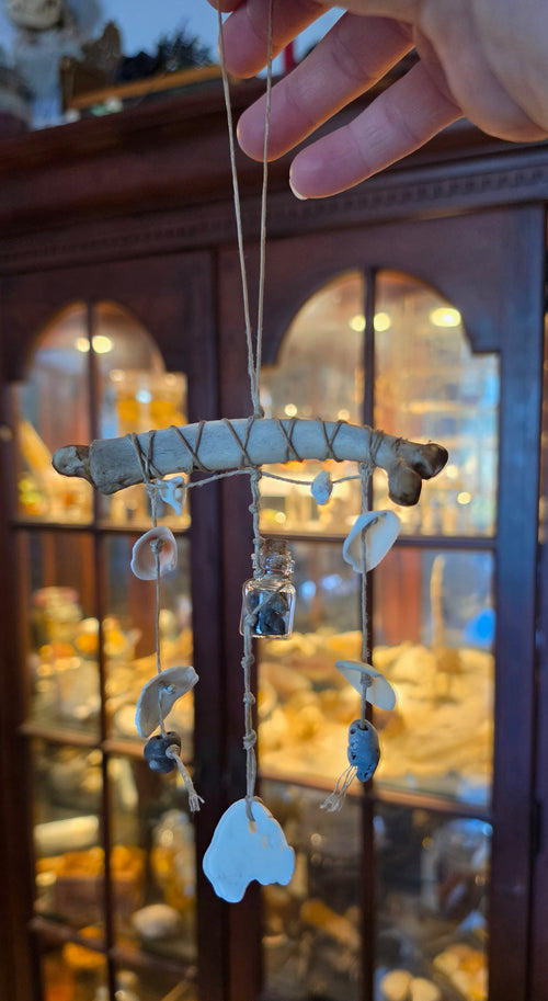 Real bone and hagstone windchime/car hanger